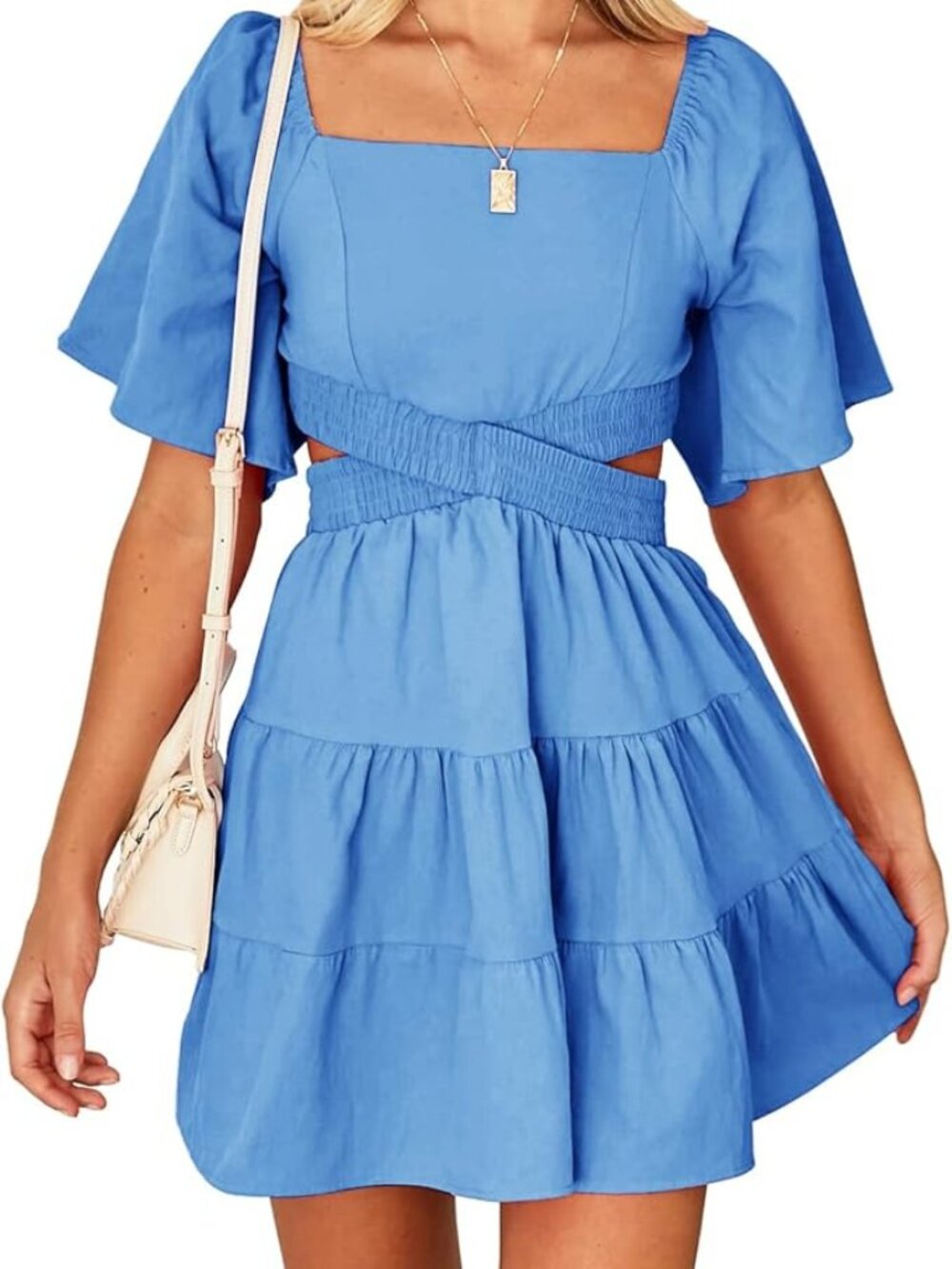 Shy Velvet Crossover Waist Blue Dress (Medium)